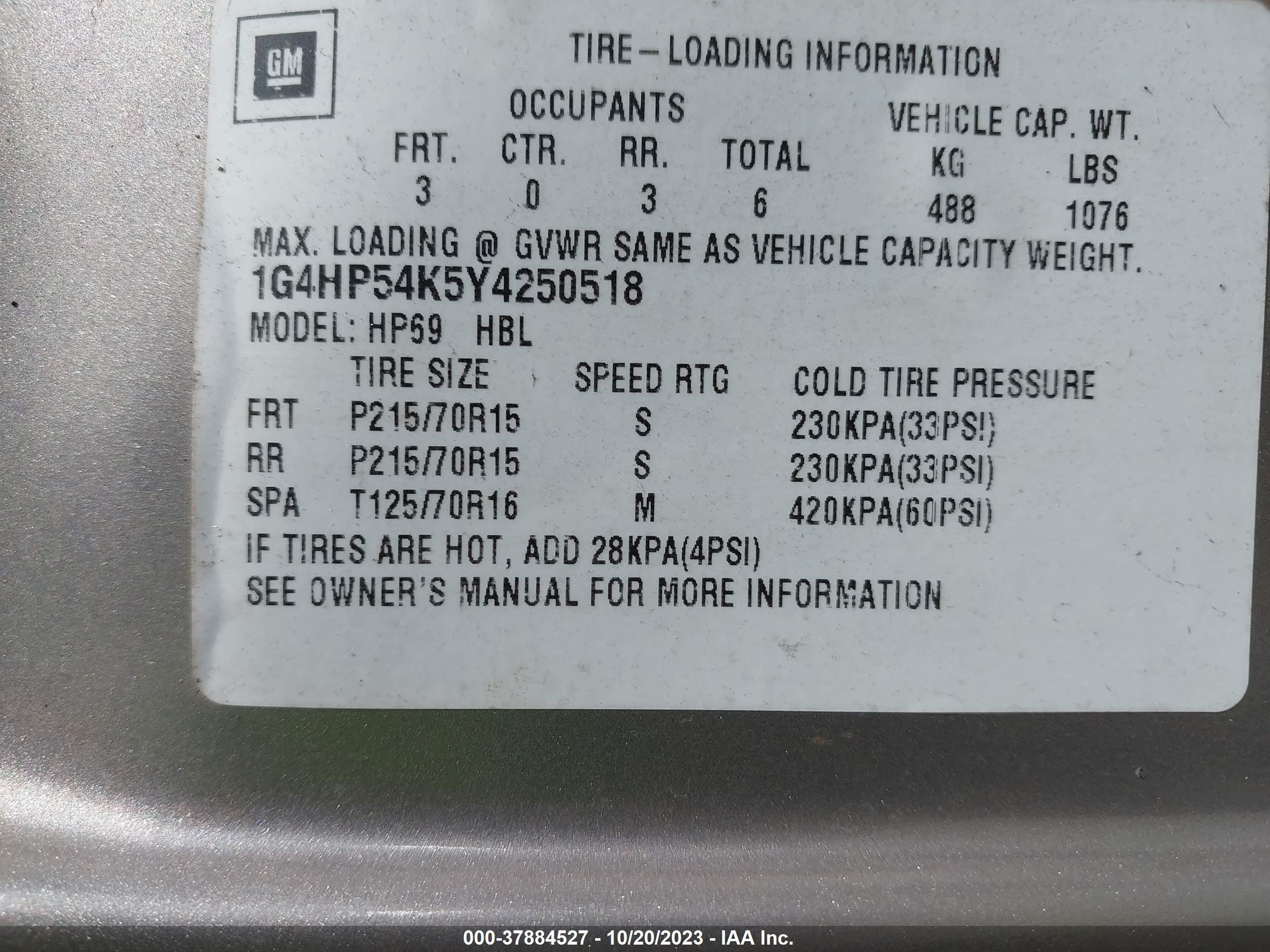 Photo 8 VIN: 1G4HP54K5Y4250518 - BUICK LESABRE 