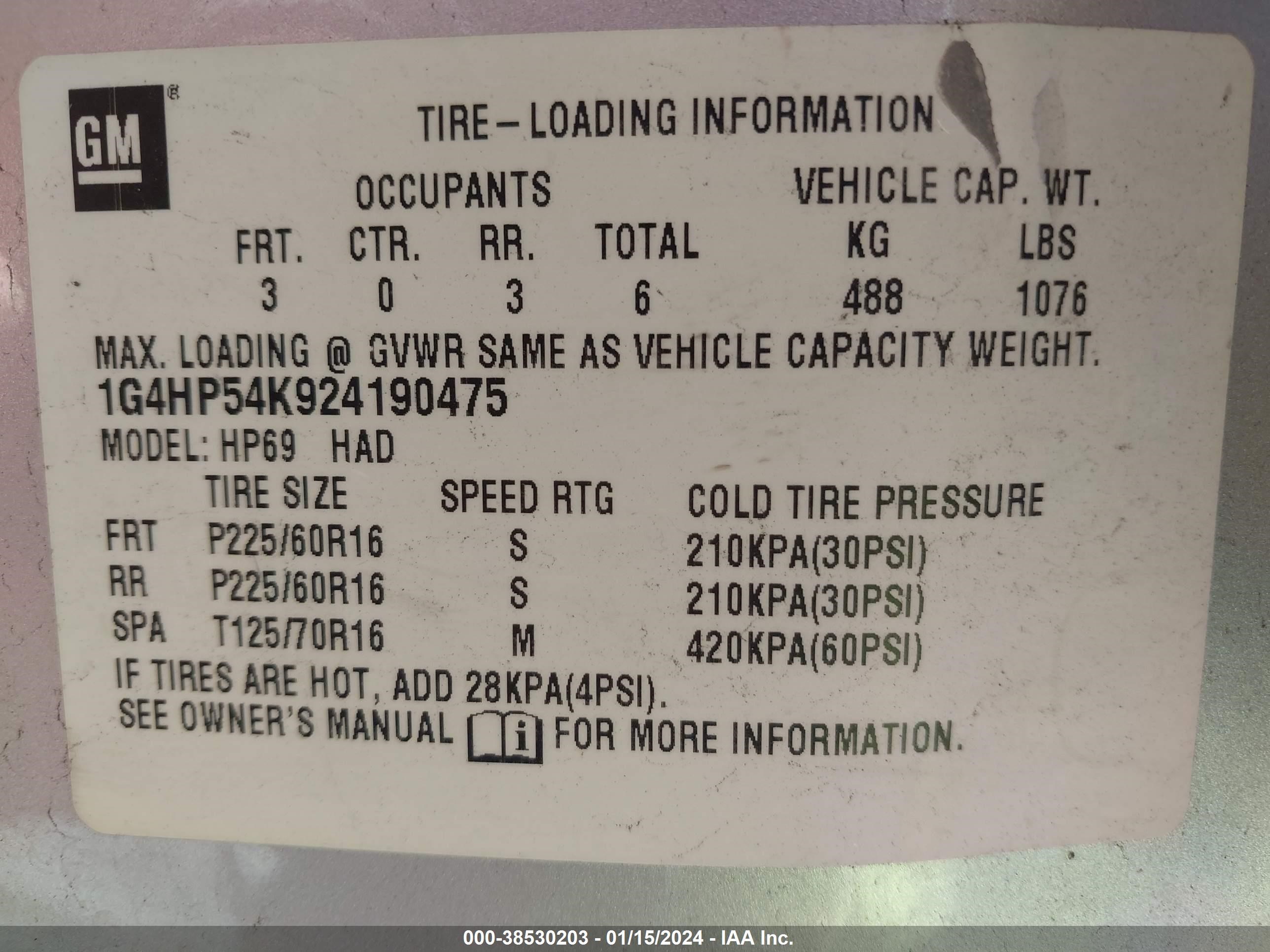 Photo 8 VIN: 1G4HP54K924190475 - BUICK LESABRE 