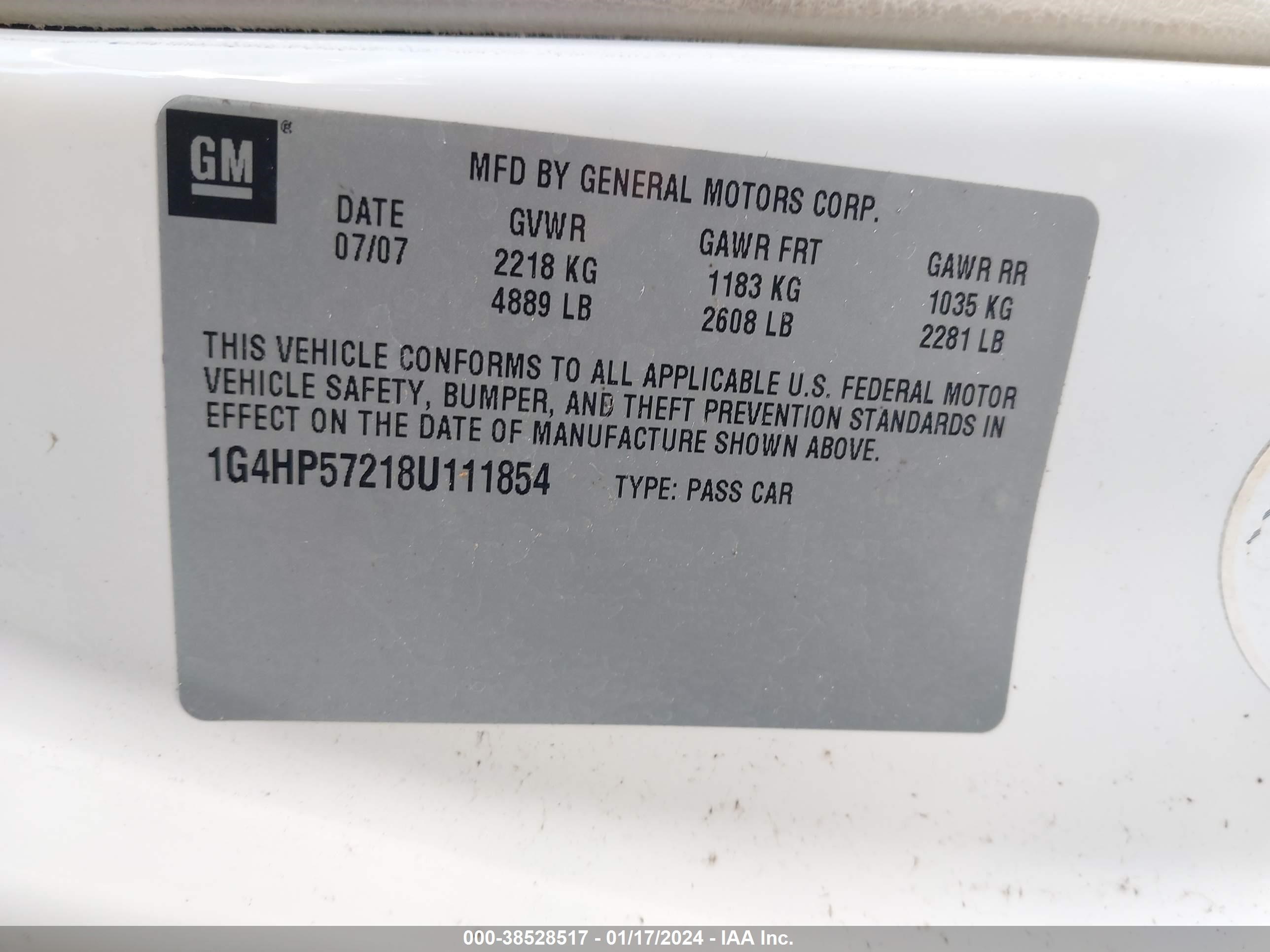 Photo 8 VIN: 1G4HP57218U111854 - BUICK LUCERNE 