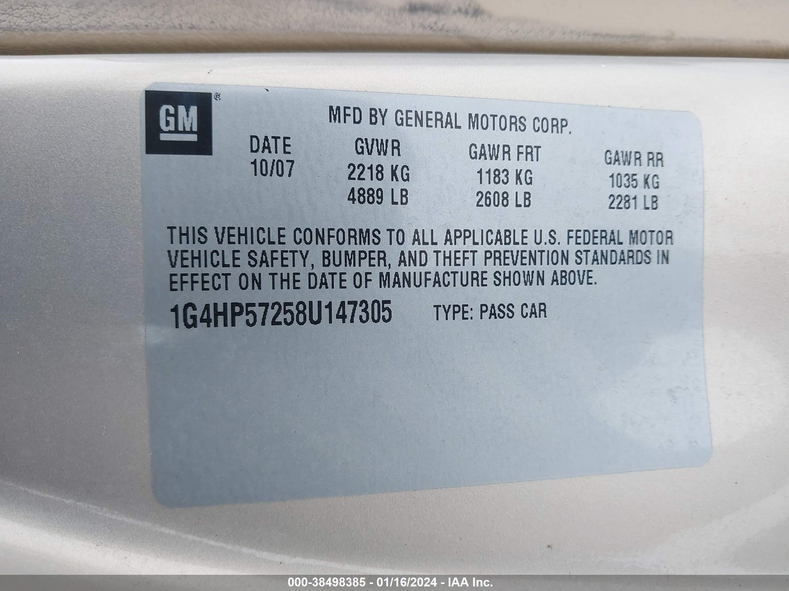 Photo 8 VIN: 1G4HP57258U147305 - BUICK LUCERNE 