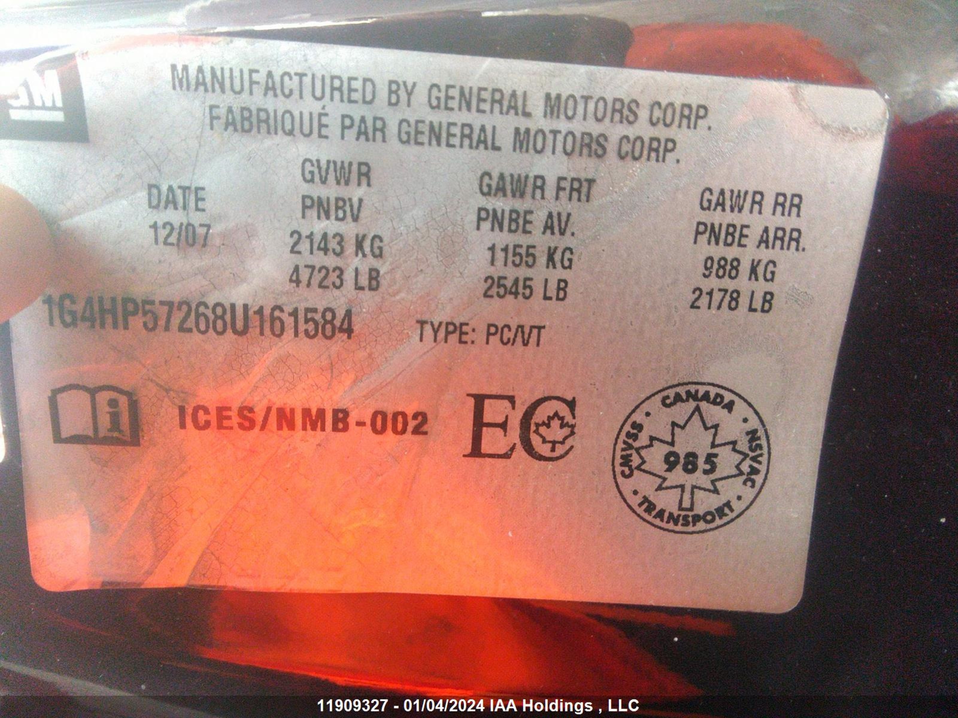 Photo 9 VIN: 1G4HP57268U161584 - BUICK LUCERNE 