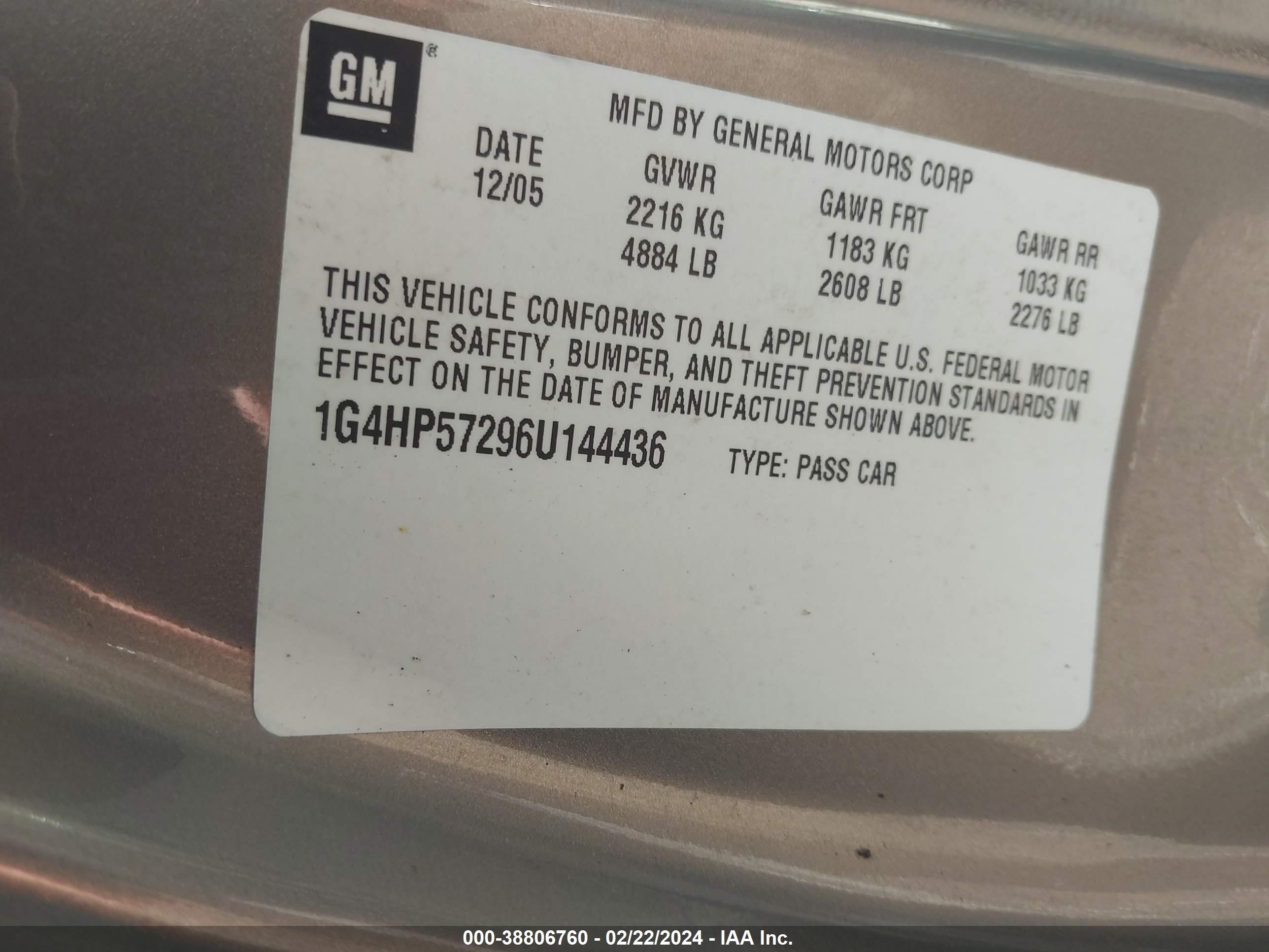 Photo 8 VIN: 1G4HP57296U144436 - BUICK LUCERNE 