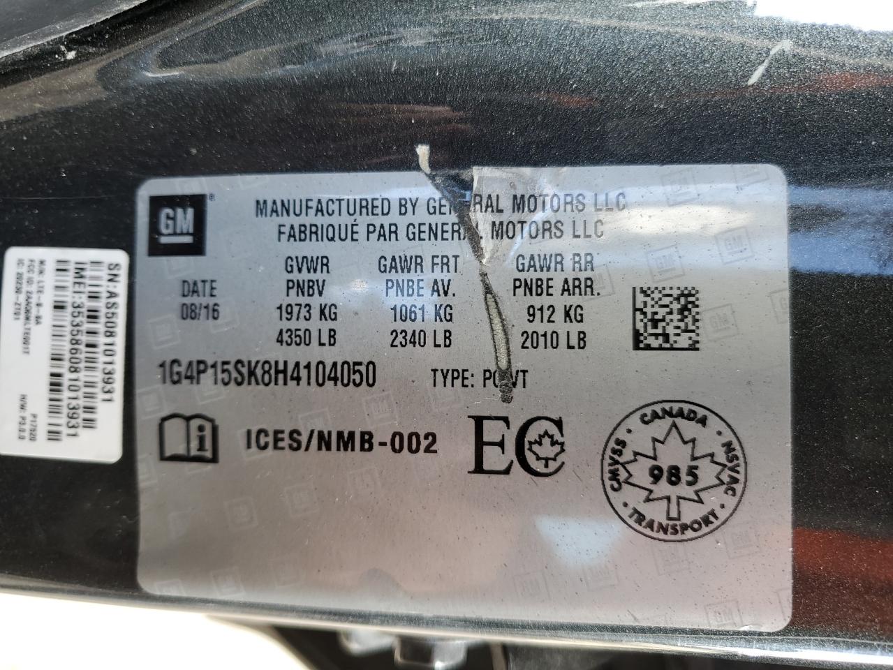 Photo 11 VIN: 1G4P15SK8H4104050 - BUICK VERANO 