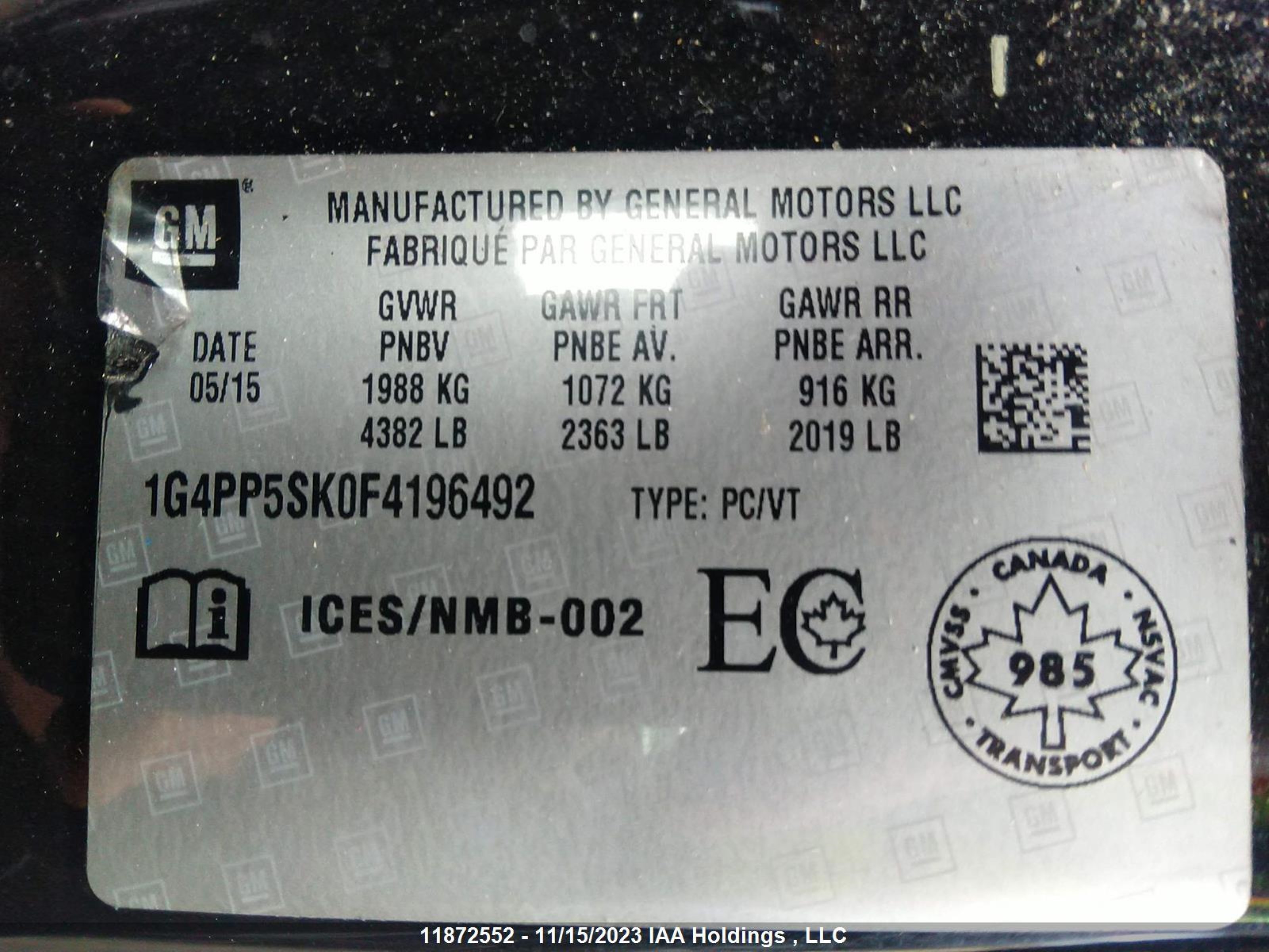 Photo 8 VIN: 1G4PP5SK0F4196492 - BUICK VERANO 