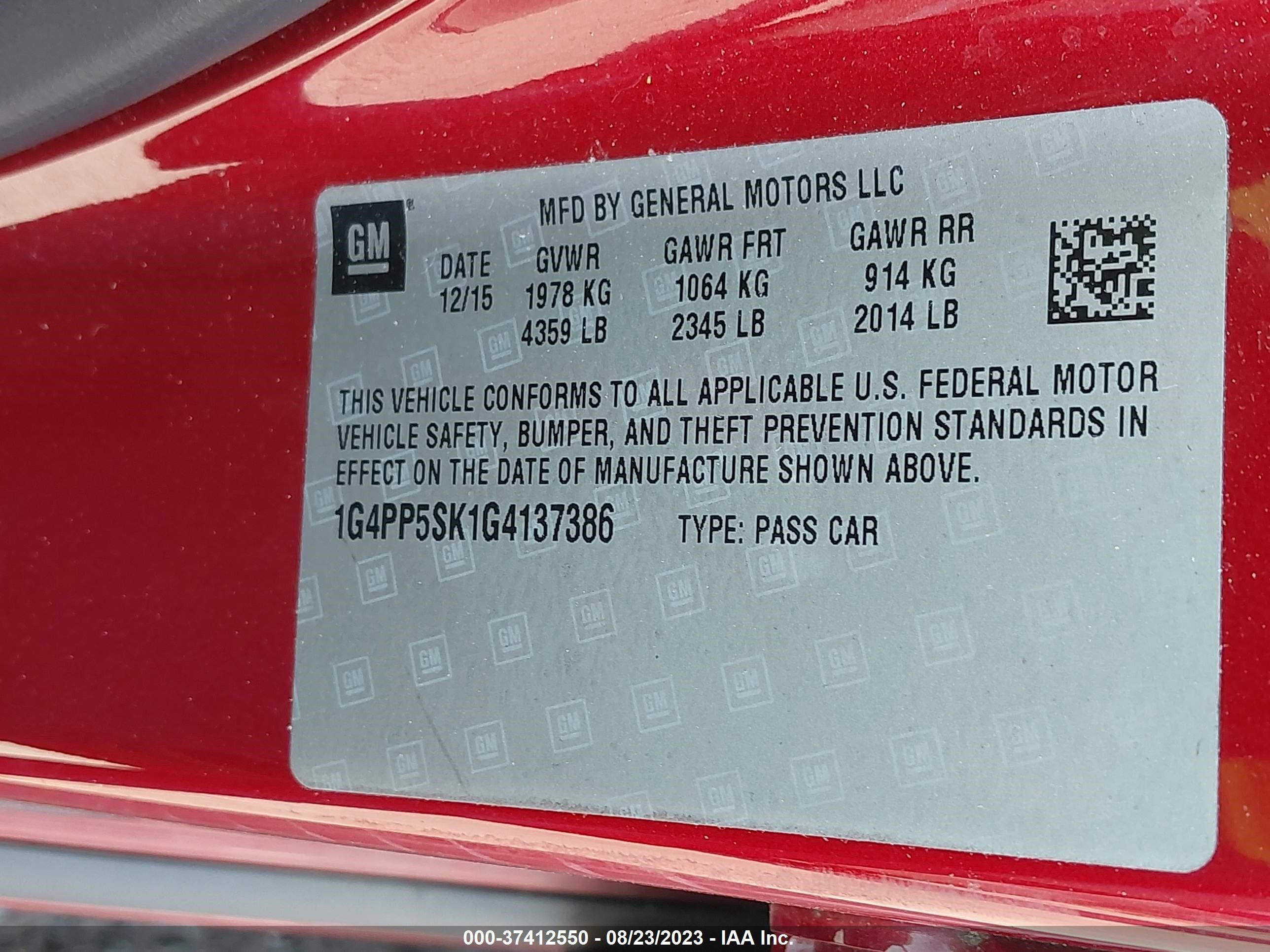 Photo 8 VIN: 1G4PP5SK1G4137386 - BUICK VERANO 