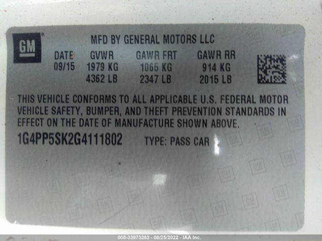 Photo 8 VIN: 1G4PP5SK2G4111802 - BUICK VERANO 