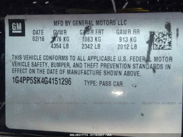 Photo 8 VIN: 1G4PP5SK4G4151296 - BUICK VERANO 