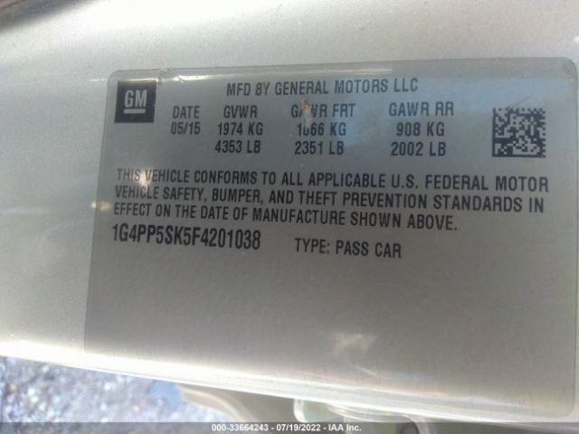 Photo 8 VIN: 1G4PP5SK5F4201038 - BUICK VERANO 