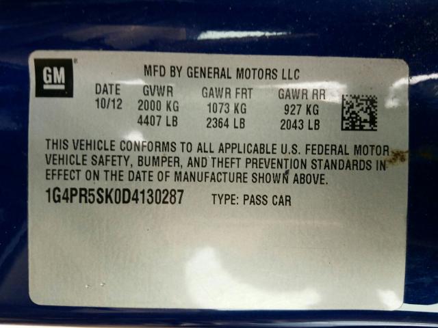 Photo 9 VIN: 1G4PR5SK0D4130287 - BUICK VERANO CON 