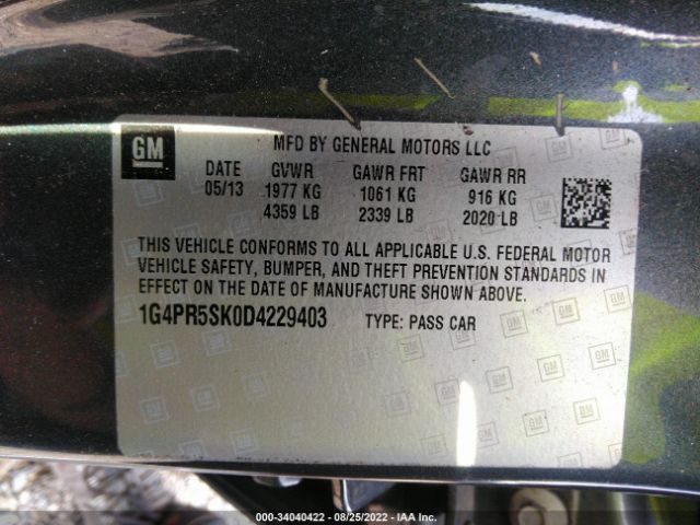 Photo 8 VIN: 1G4PR5SK0D4229403 - BUICK VERANO 