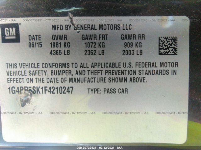 Photo 8 VIN: 1G4PR5SK1F4210247 - BUICK VERANO 