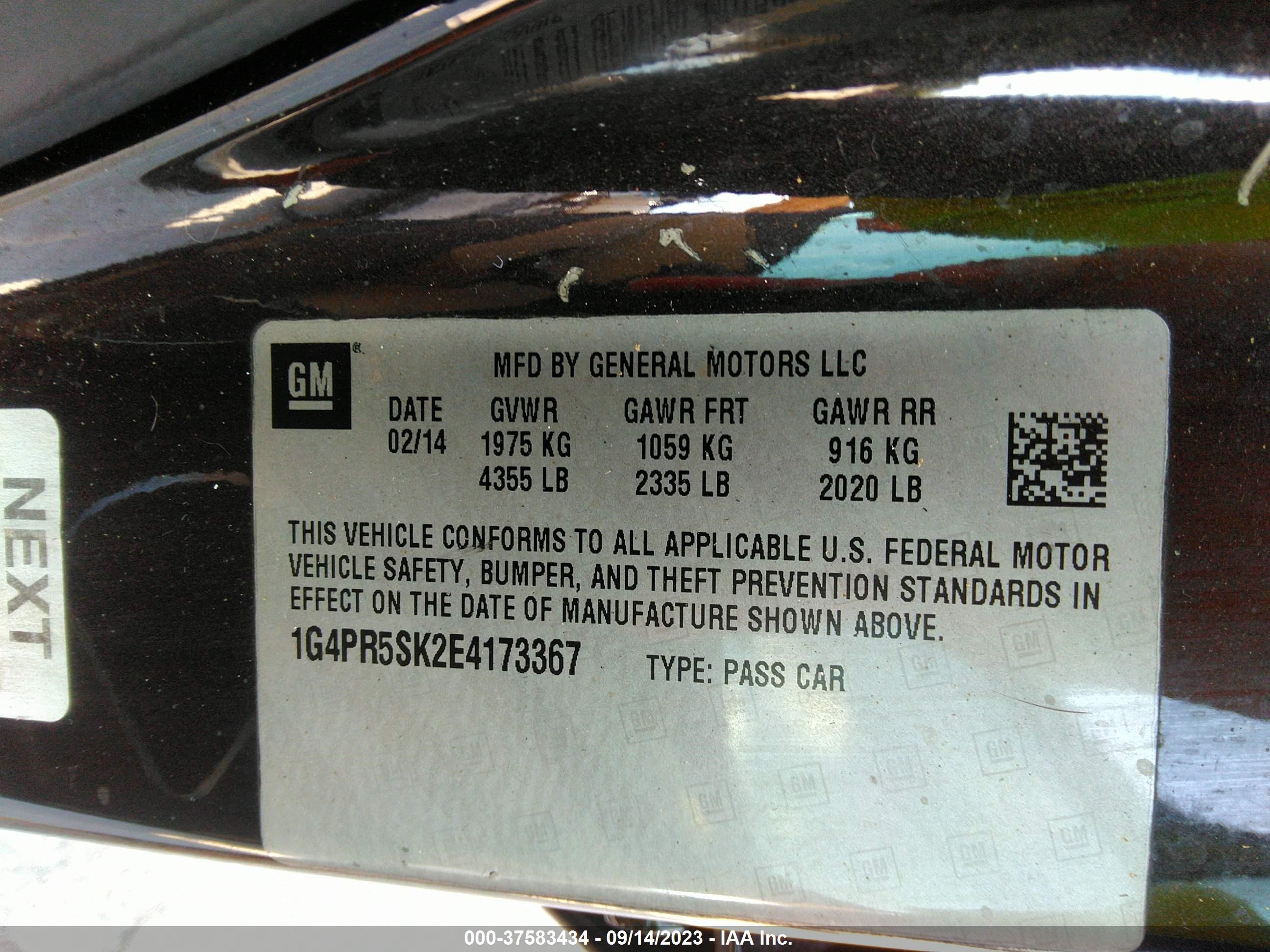 Photo 8 VIN: 1G4PR5SK2E4173367 - BUICK VERANO 