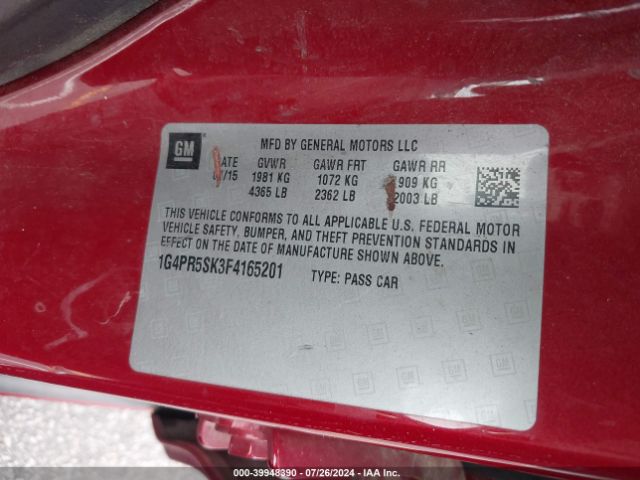 Photo 8 VIN: 1G4PR5SK3F4165201 - BUICK VERANO 