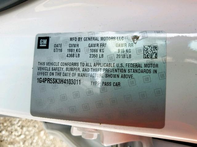 Photo 9 VIN: 1G4PR5SK3H4103011 - BUICK VERANO SPO 