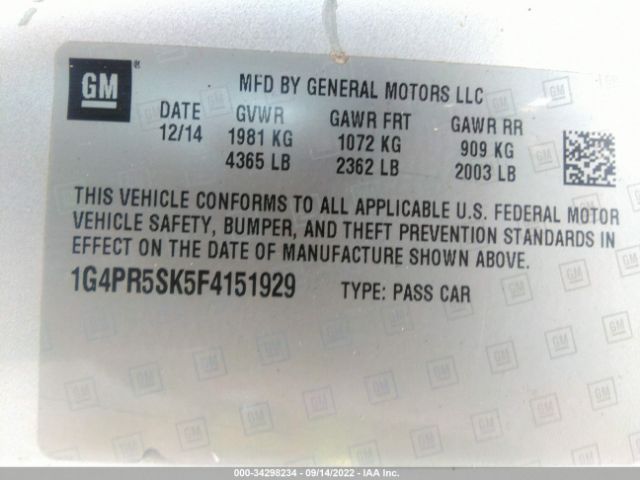 Photo 8 VIN: 1G4PR5SK5F4151929 - BUICK VERANO 