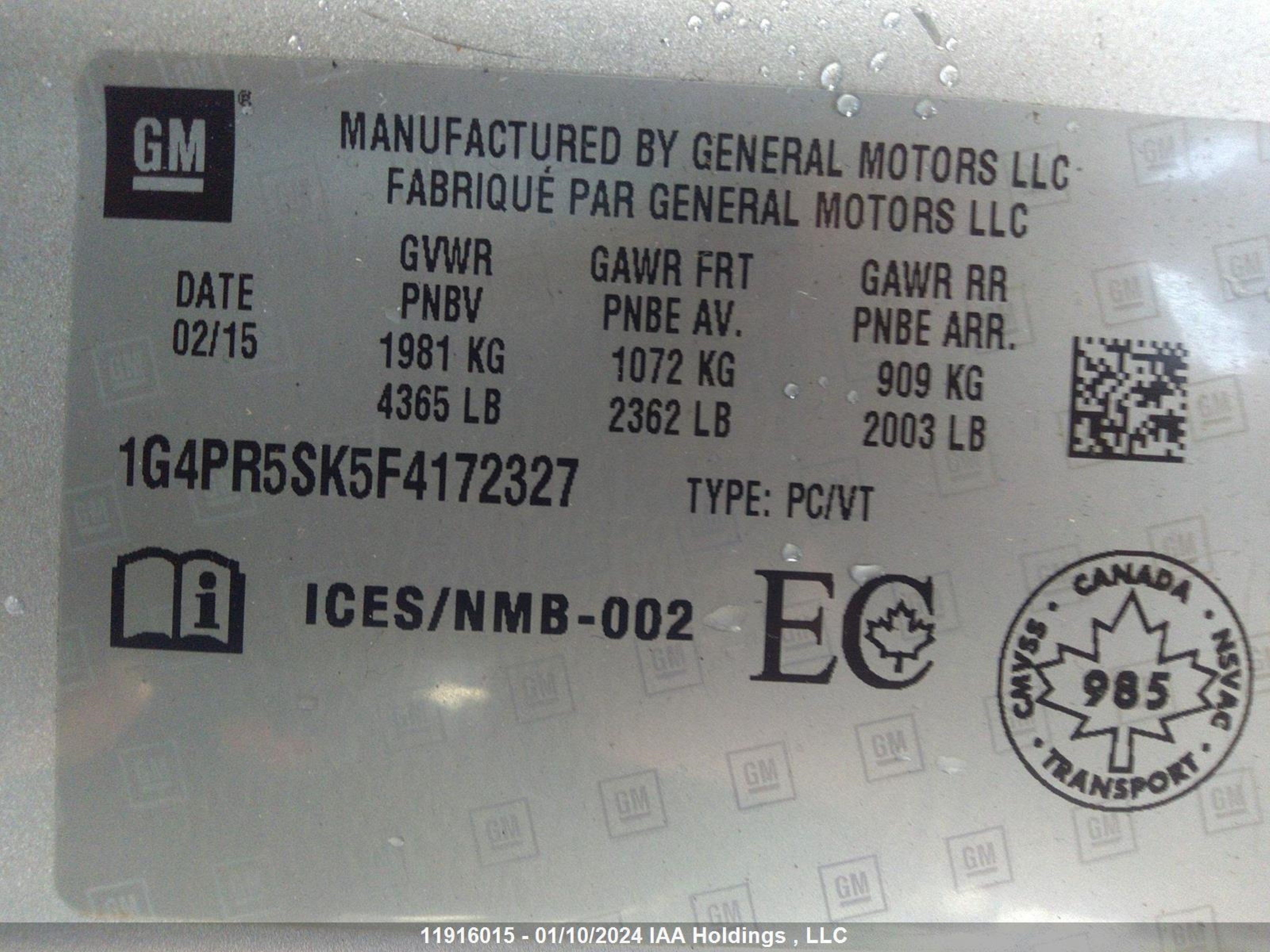 Photo 7 VIN: 1G4PR5SK5F4172327 - BUICK VERANO 