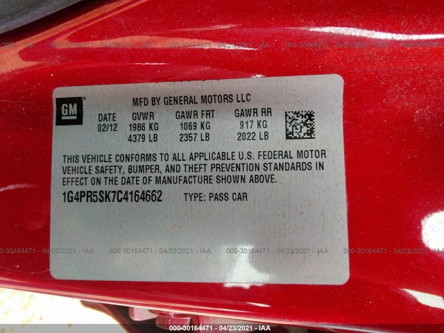 Photo 8 VIN: 1G4PR5SK7C4164662 - BUICK VERANO 