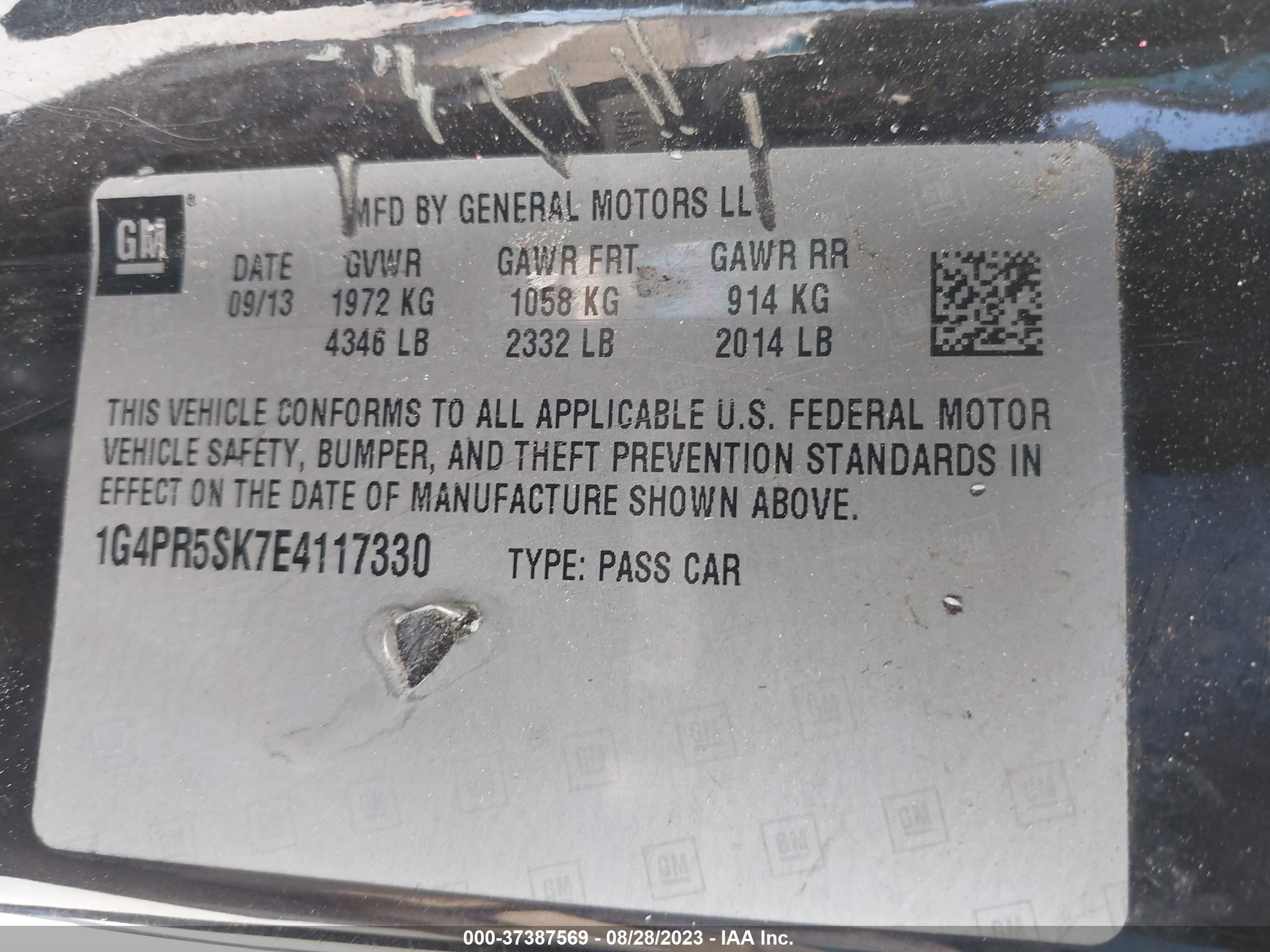 Photo 8 VIN: 1G4PR5SK7E4117330 - BUICK VERANO 