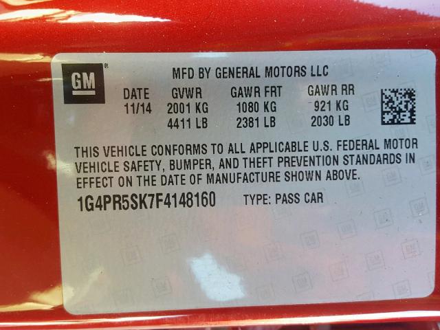 Photo 9 VIN: 1G4PR5SK7F4148160 - BUICK VERANO CON 