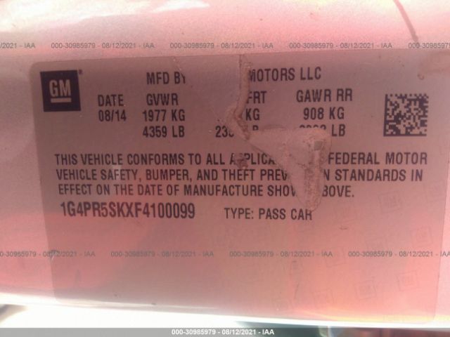 Photo 8 VIN: 1G4PR5SKXF4100099 - BUICK VERANO 