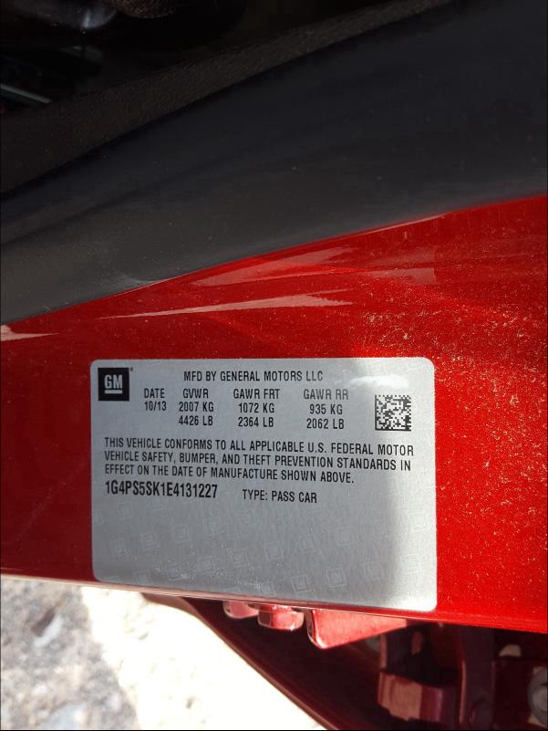 Photo 9 VIN: 1G4PS5SK1E4131227 - BUICK VERANO 