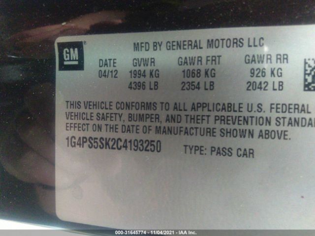 Photo 8 VIN: 1G4PS5SK2C4193250 - BUICK VERANO 