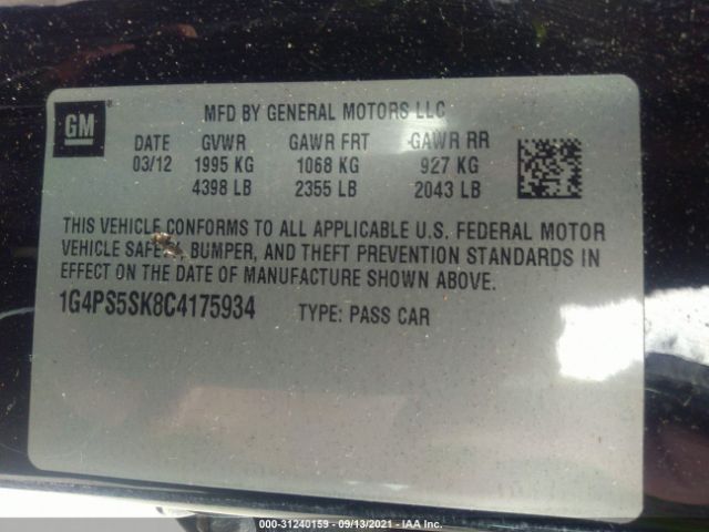 Photo 8 VIN: 1G4PS5SK8C4175934 - BUICK VERANO 