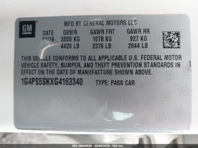 Photo 8 VIN: 1G4PS5SKXG4163340 - BUICK VERANO 