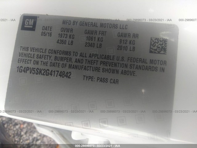 Photo 8 VIN: 1G4PV5SK2G4174842 - BUICK VERANO 