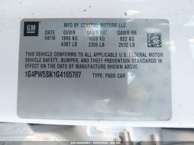 Photo 8 VIN: 1G4PW5SK1G4165787 - BUICK VERANO 