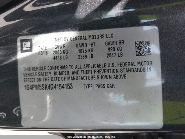 Photo 8 VIN: 1G4PW5SK4G4154153 - BUICK VERANO 