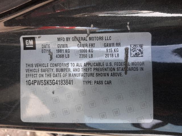 Photo 9 VIN: 1G4PW5SK5G4183841 - BUICK VERANO SPO 