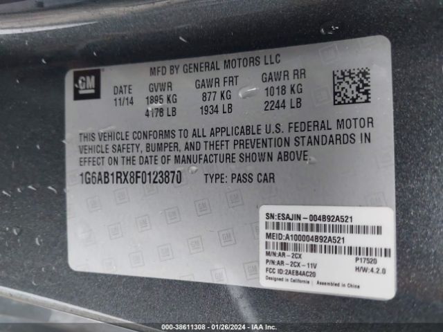 Photo 8 VIN: 1G6AB1RX8F0123870 - CADILLAC ATS 