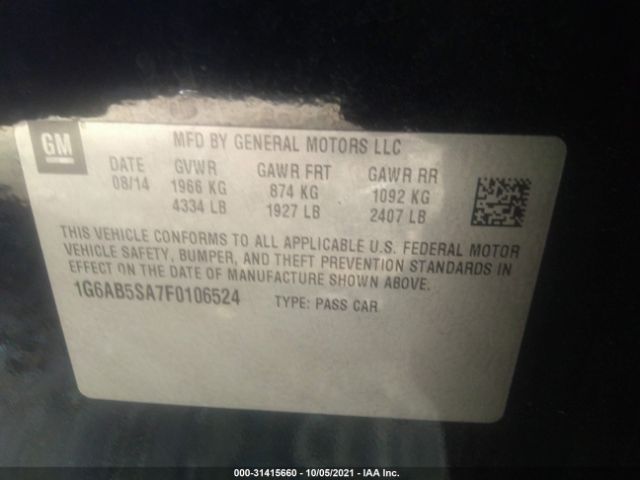 Photo 8 VIN: 1G6AB5SA7F0106524 - CADILLAC ATS SEDAN 