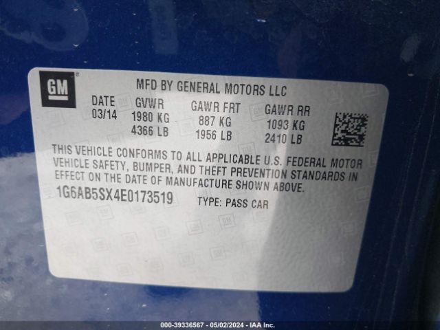 Photo 8 VIN: 1G6AB5SX4E0173519 - CADILLAC ATS 