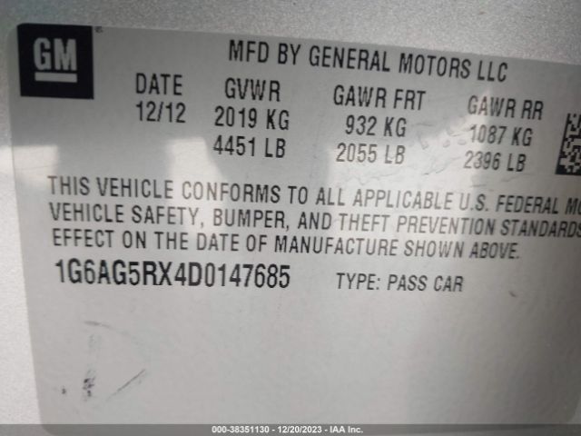 Photo 8 VIN: 1G6AG5RX4D0147685 - CADILLAC ATS 