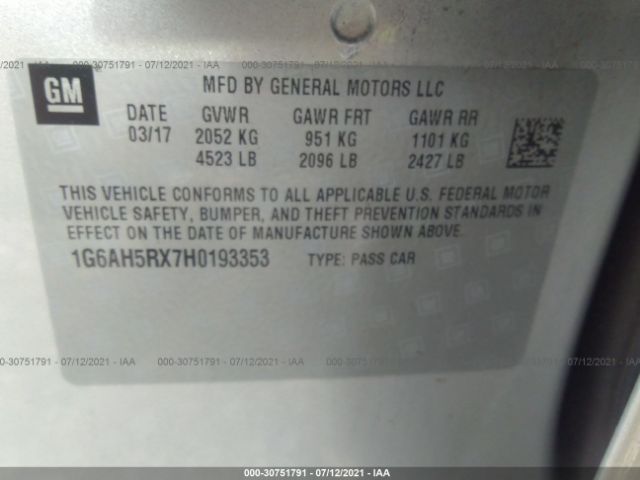 Photo 8 VIN: 1G6AH5RX7H0193353 - CADILLAC ATS SEDAN 