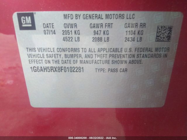 Photo 8 VIN: 1G6AH5RX8F0102281 - CADILLAC ATS SEDAN 