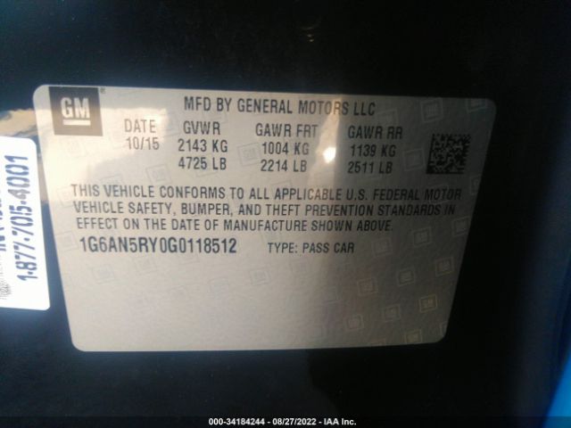 Photo 8 VIN: 1G6AN5RY0G0118512 - CADILLAC ATS-V SEDAN 