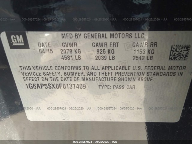 Photo 8 VIN: 1G6AP5SX0F0137409 - CADILLAC CTS SEDAN 