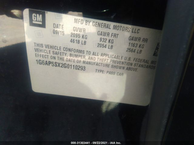 Photo 8 VIN: 1G6AP5SX2G0110293 - CADILLAC CTS SEDAN 