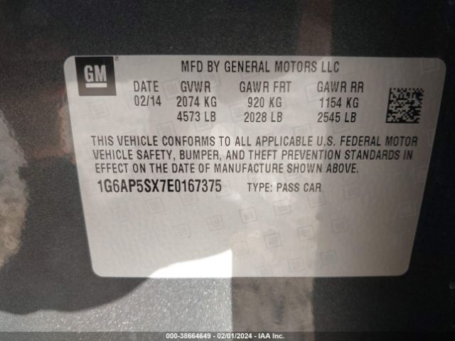 Photo 8 VIN: 1G6AP5SX7E0167375 - CADILLAC CTS 