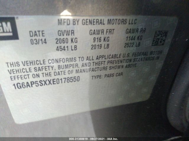 Photo 8 VIN: 1G6AP5SXXE0178550 - CADILLAC CTS SEDAN 