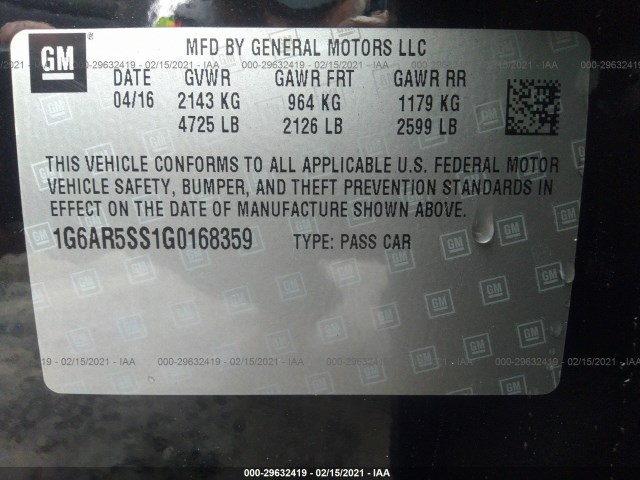 Photo 8 VIN: 1G6AR5SS1G0168359 - CADILLAC CTS SEDAN 