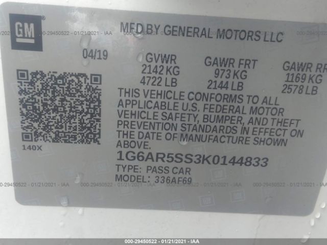 Photo 8 VIN: 1G6AR5SS3K0144833 - CADILLAC CTS 