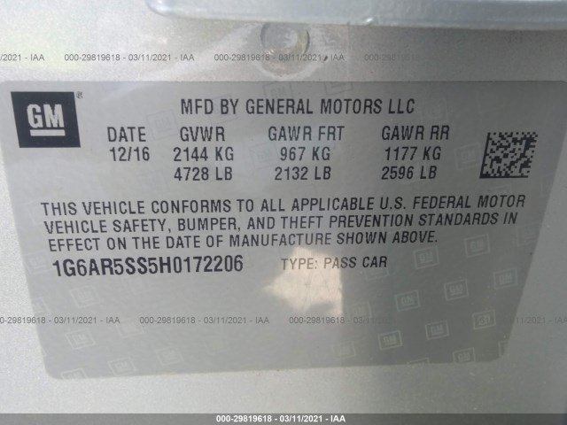 Photo 8 VIN: 1G6AR5SS5H0172206 - CADILLAC CTS SEDAN 