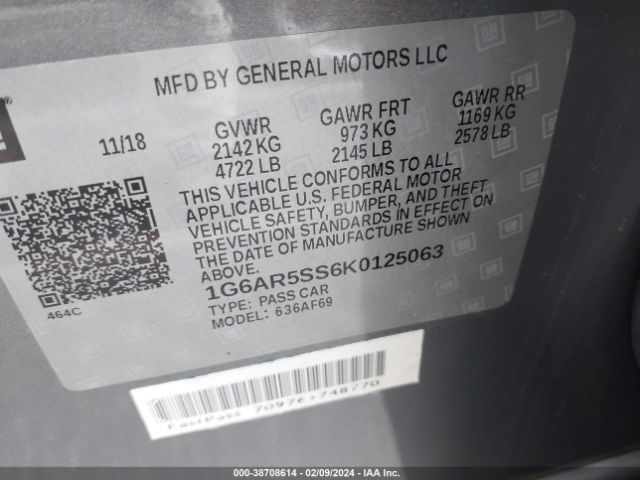 Photo 8 VIN: 1G6AR5SS6K0125063 - CADILLAC CTS 