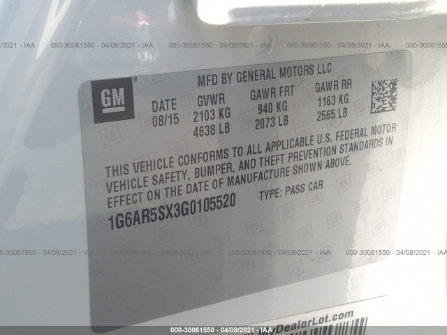 Photo 8 VIN: 1G6AR5SX3G0105520 - CADILLAC CTS SEDAN 