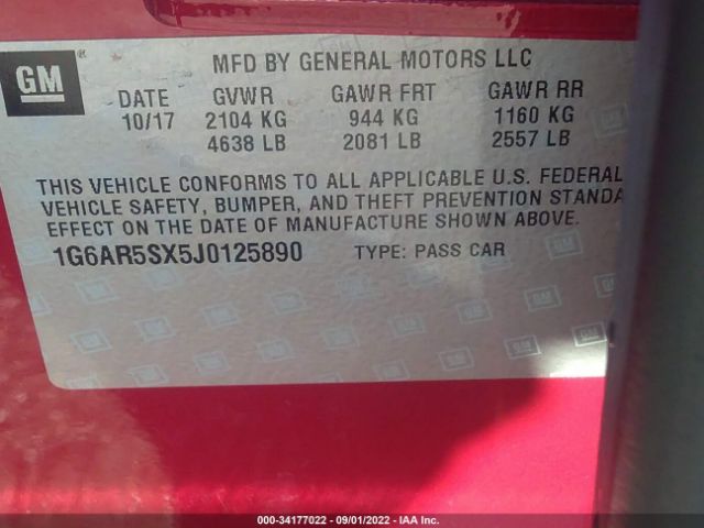 Photo 8 VIN: 1G6AR5SX5J0125890 - CADILLAC CTS SEDAN 