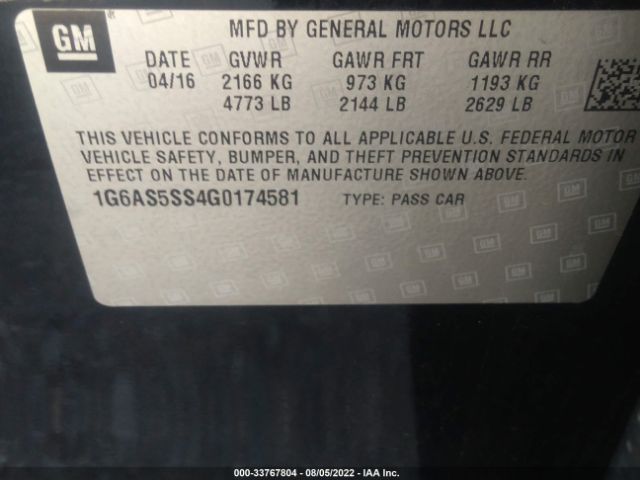 Photo 8 VIN: 1G6AS5SS4G0174581 - CADILLAC CTS SEDAN 